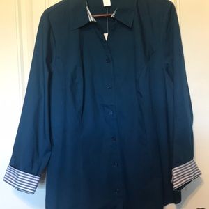 Christopher and Banks Button down shirt in a dark turquoise color.